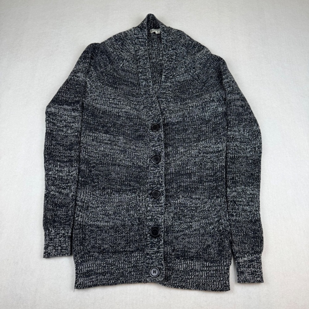 Poof Excellence Womens XL Black White Marled Knit Shawl Collar Button Cardigan